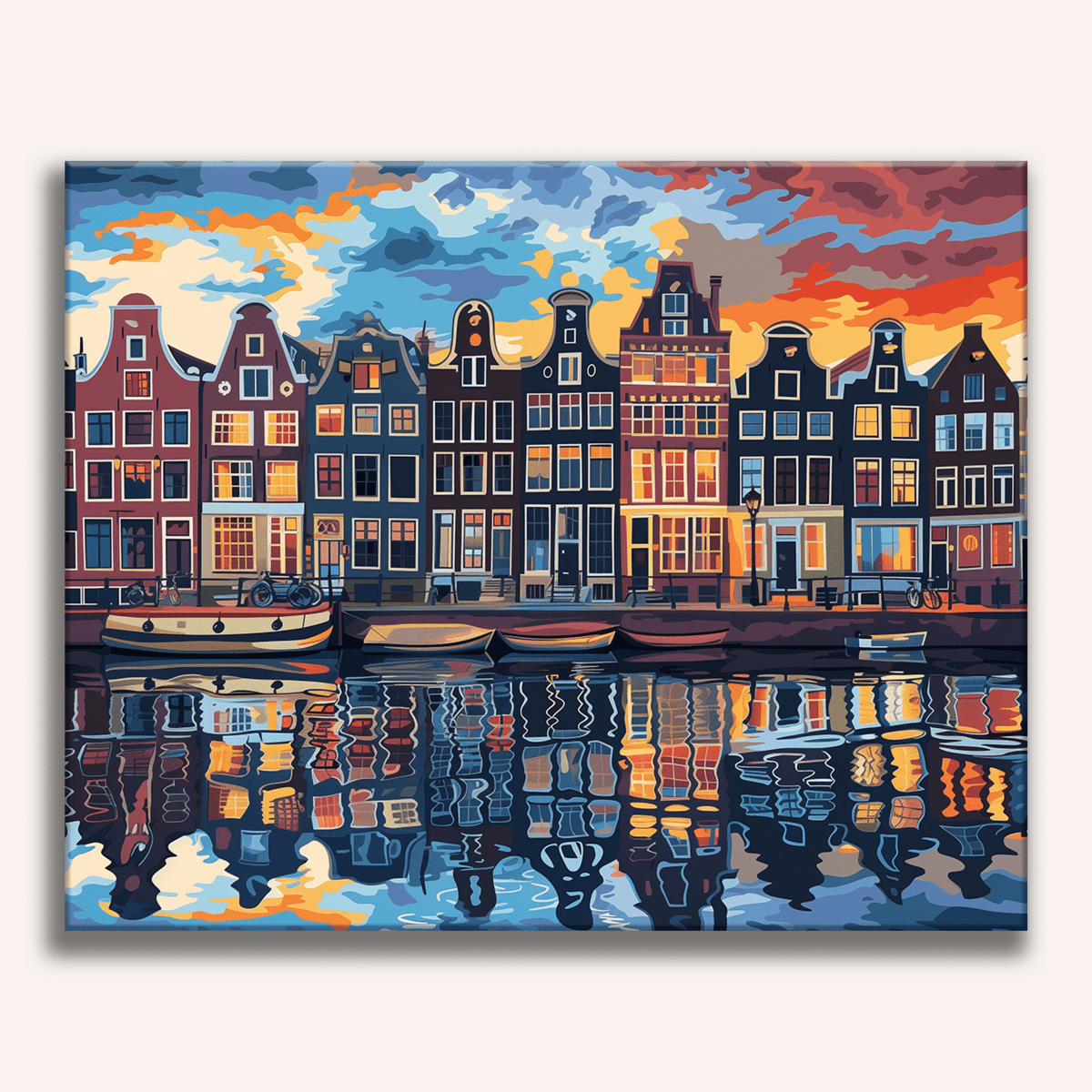 Peinture par numéro adulte Canaux d'Amsterdam, visuel complet du design sur toile — Maison Artsen