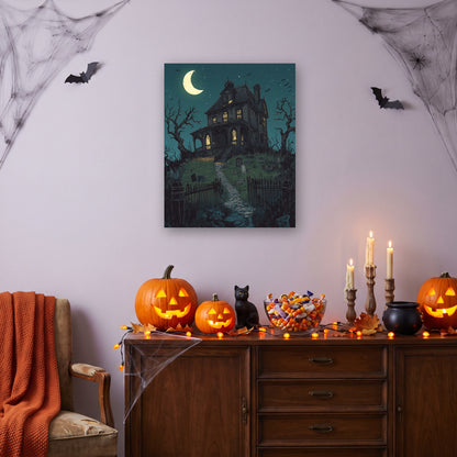 Tableau peinture par numéro Manoir Abandonné accroché dans un intérieur décoré, Maison Artsen