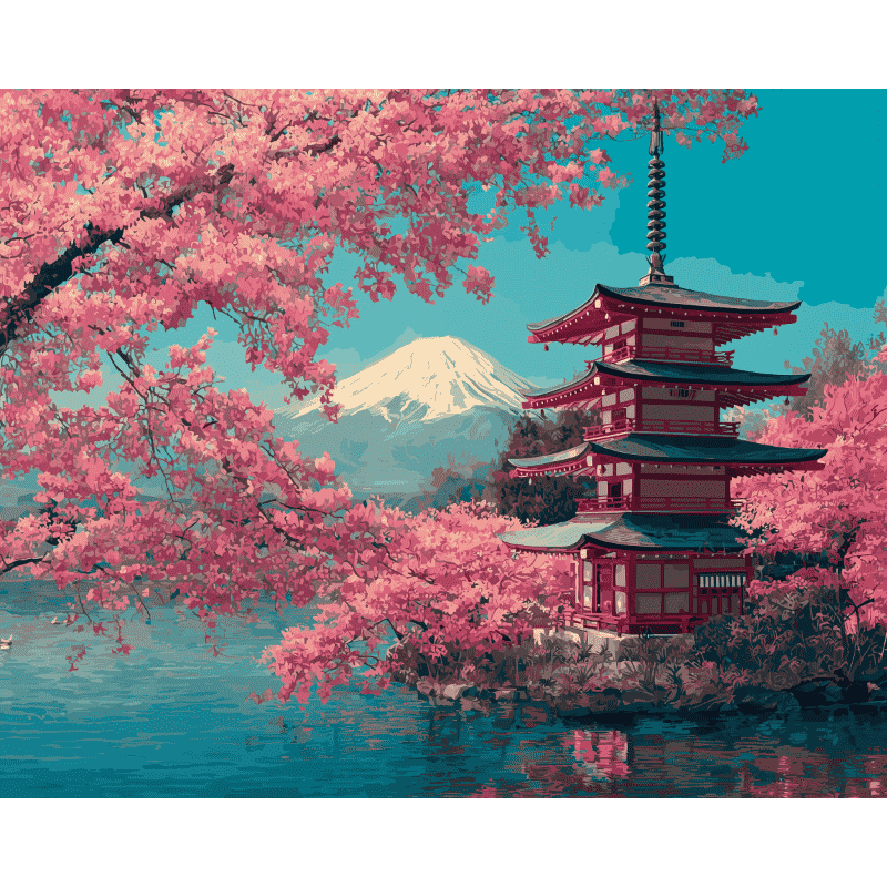 Mont Fuji Fleuri - Tableau peinture par numéro