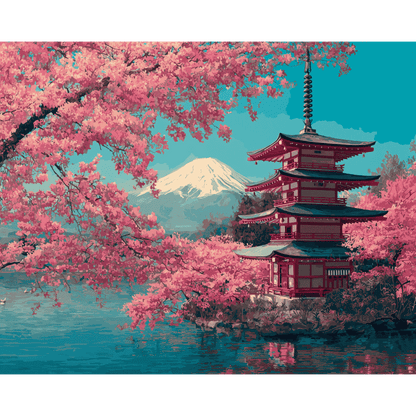 Mont Fuji Fleuri - Tableau peinture par numéro