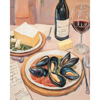 Peinture par numéro adulte Dîner aux Moules, visuel complet du design sur toile — Maison Artsen