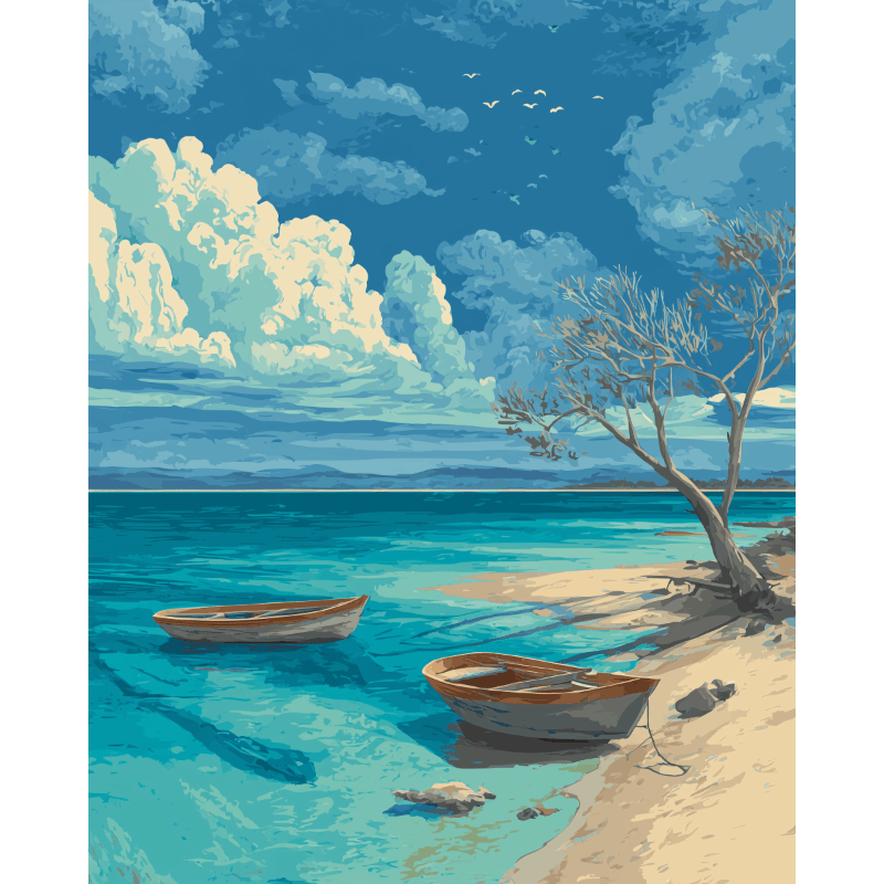 Peinture par numéro adulte Nuances de Bleu, visuel complet du design sur toile — Maison Artsen