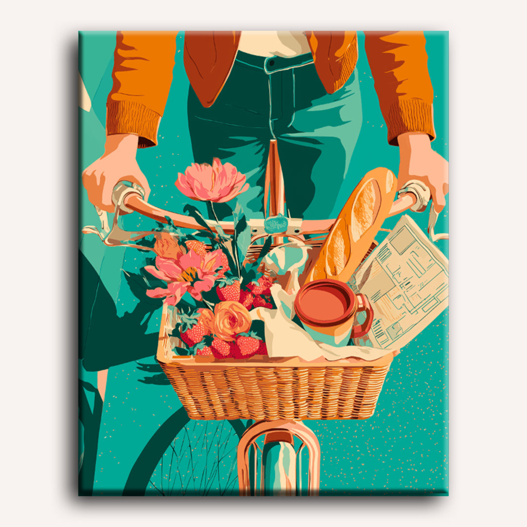 Peinture par numéro adulte Panier du Matin, visuel complet du design sur toile — Maison Artsen