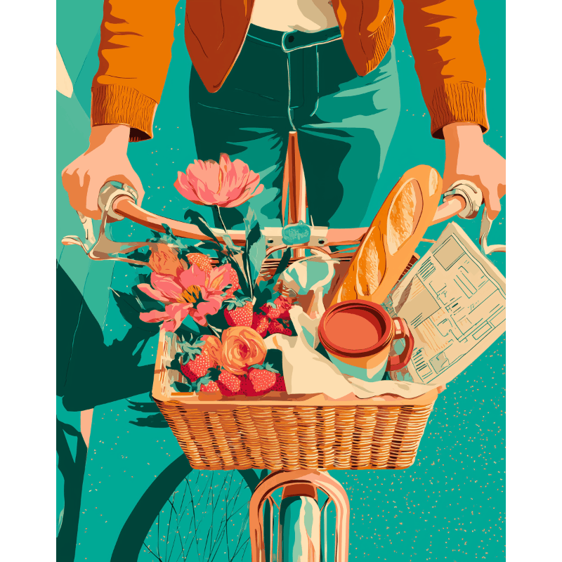 Peinture par numéro adulte Panier du Matin, visuel complet du design sur toile — Maison Artsen