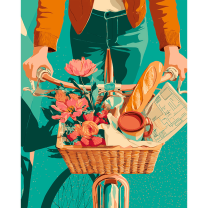 Peinture par numéro adulte Panier du Matin, visuel complet du design sur toile — Maison Artsen
