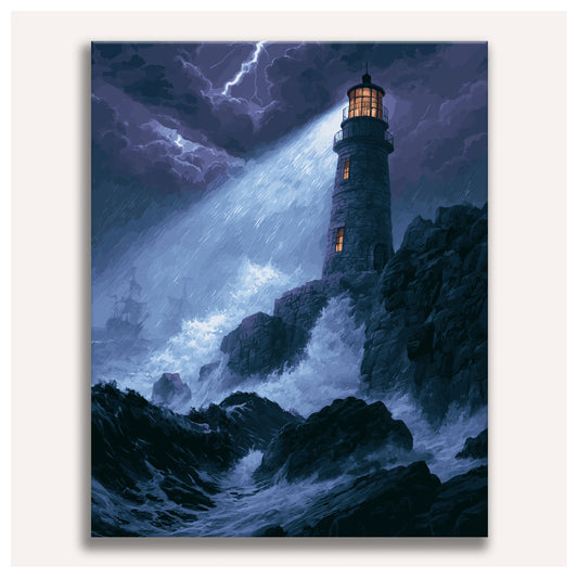 Lighthouse in the Storm paint by numbers for adults, Maison Artsen