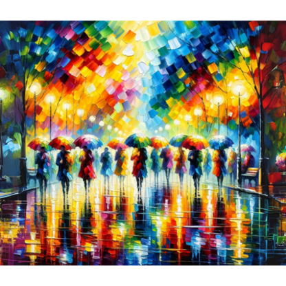 Pluie de Parapluies - Tableau peinture par numéro