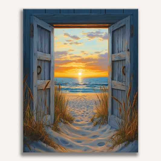 Peinture par numéro adulte Porte vers le coucher de soleil, toile tendue 30×40 cm — Maison Artsen