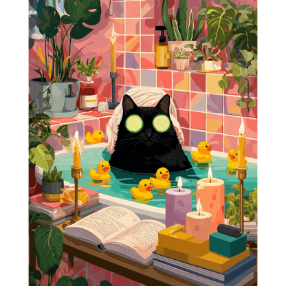 Chat Détente Spa - Tableau peinture par numéro