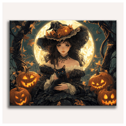 The Witch and Her Black Cat paint by numbers for adults, Maison Artsen