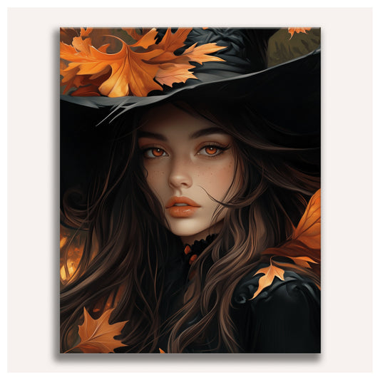 Witch of the Autumn Leaves paint by numbers for adults, Maison Artsen