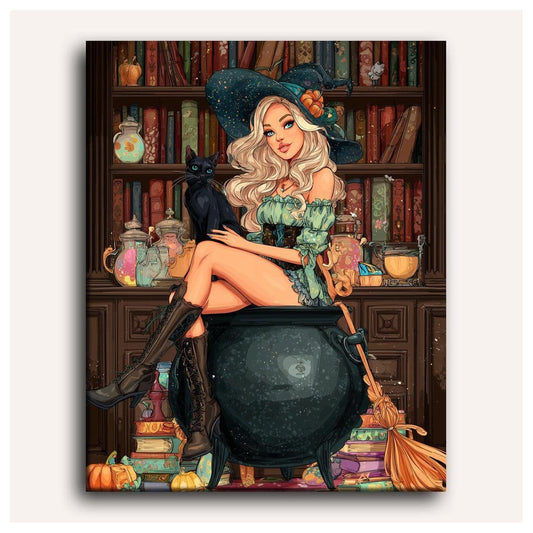 Library Witch paint by numbers for adults, Maison Artsen
