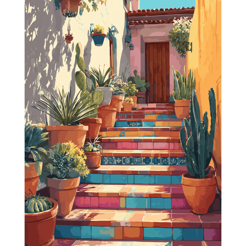 Escaliers du Mexique - Tableau peinture par numéro