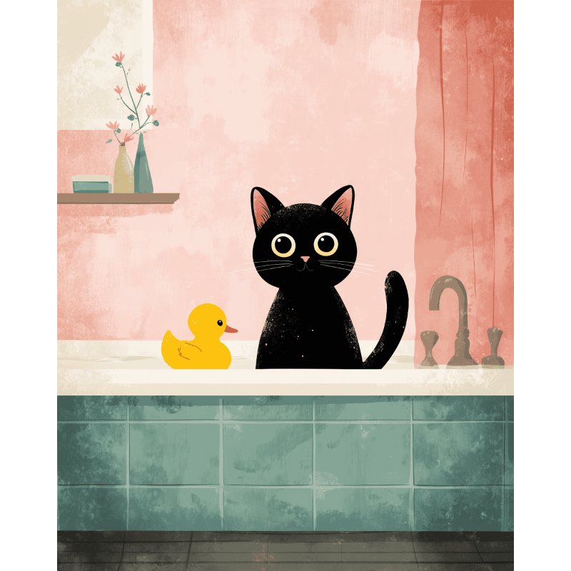 Peinture par numéro adulte Chat dans la Salle de Bain, visuel complet du design sur toile — Maison Artsen