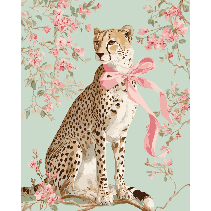 Peinture par numéro adulte Guépard Rubané, visuel complet du design sur toile — Maison Artsen