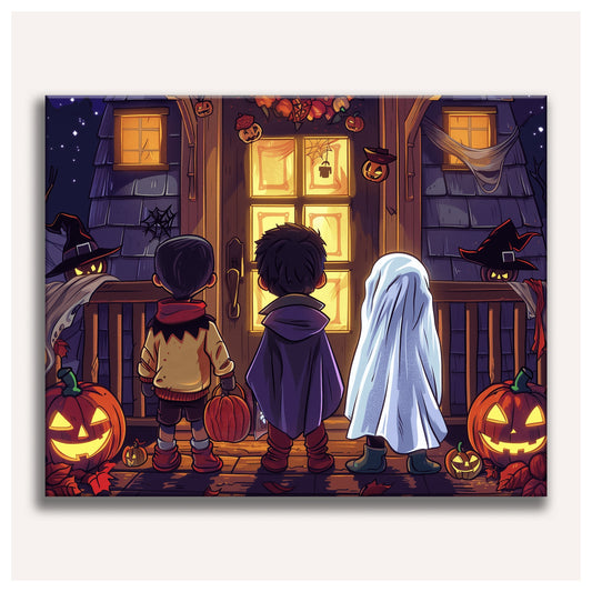 Trick or Treat Night paint by numbers for adults, Maison Artsen