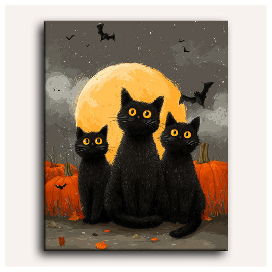 Black Cat Trio paint by numbers for adults, Maison Artsen