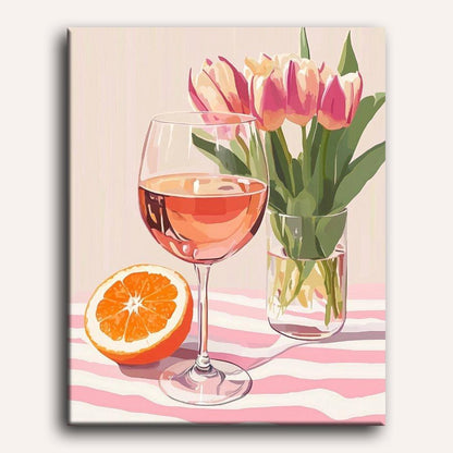 Peinture par numéro adulte Tulipes et Vin, visuel complet du design sur toile — Maison Artsen