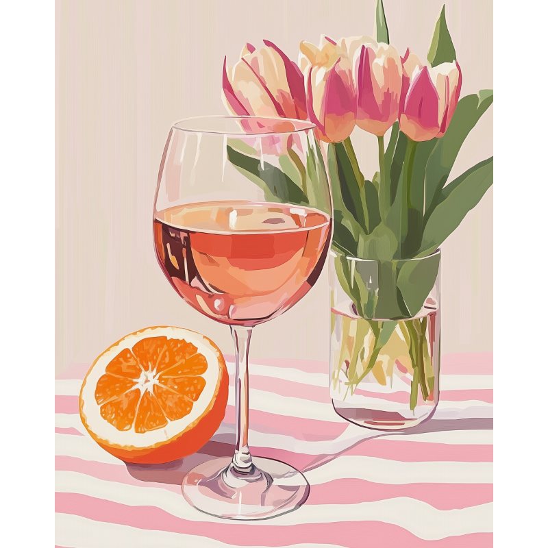 Peinture par numéro adulte Tulipes et Vin, visuel complet du design sur toile — Maison Artsen
