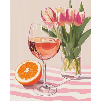 Peinture par numéro adulte Tulipes et Vin, visuel complet du design sur toile — Maison Artsen