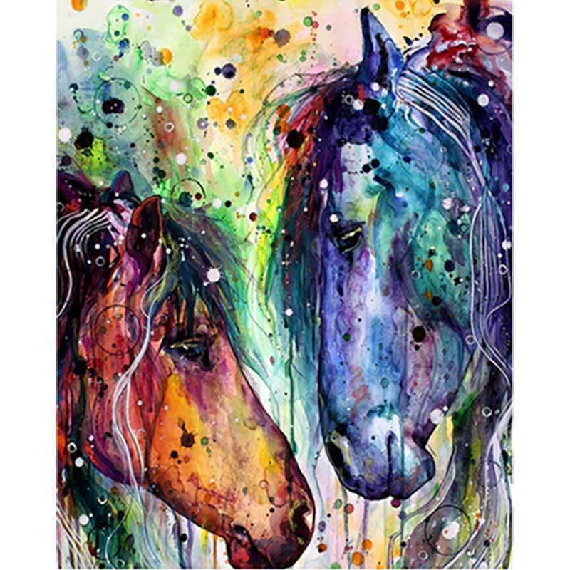 Chevaux Colorés - Tableau peinture par numéro