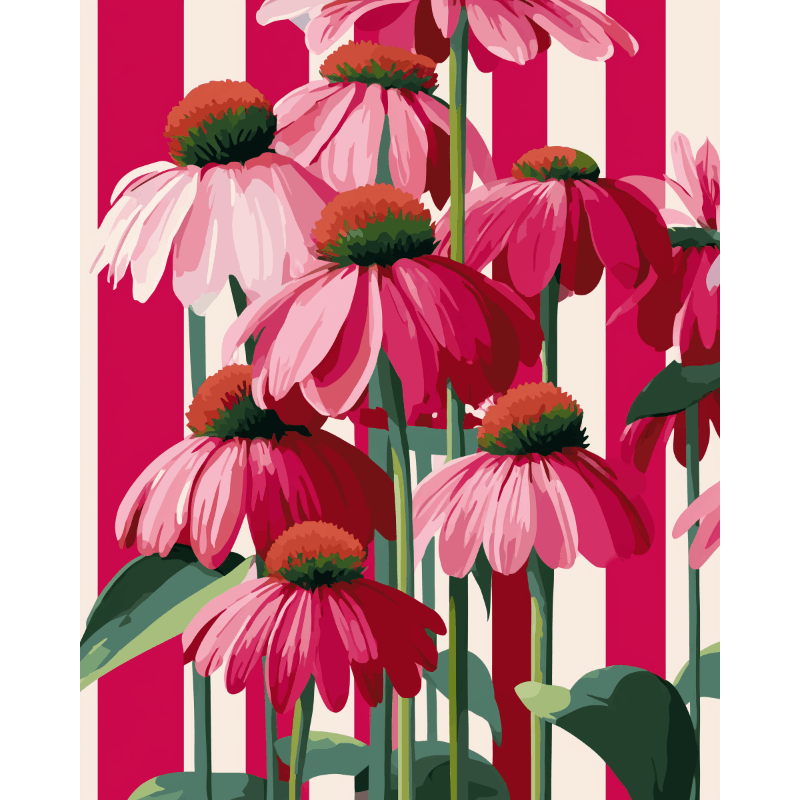 Peinture par numéro adulte Fleurs Verticales, visuel complet du design sur toile — Maison Artsen