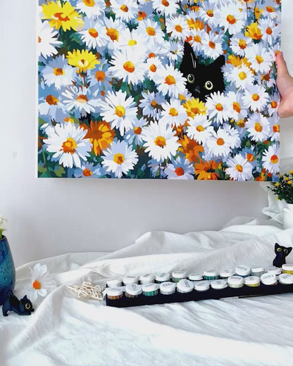Cat in the Daisy Field | Paint by Numbers, 12×16"