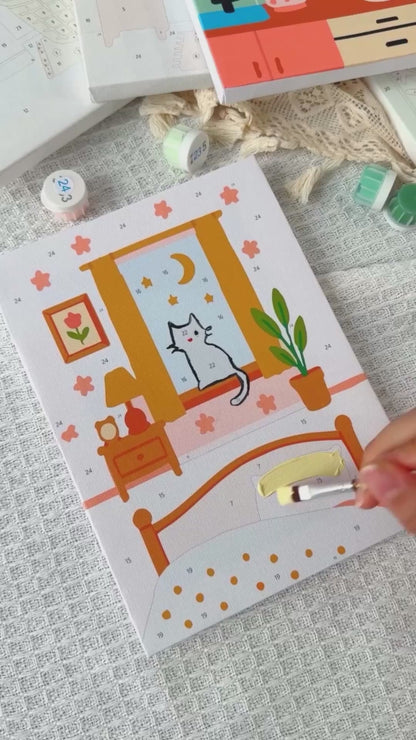 "A Cat's Life" Paint-by-Numbers Set, 6 Canvases
