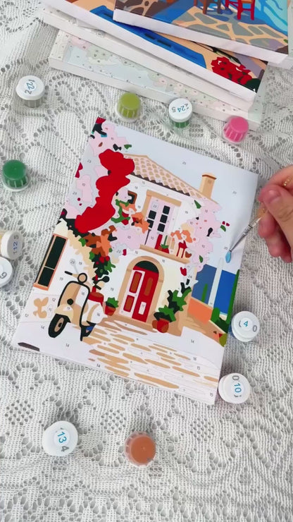 "Seaside Village" Paint-by-Numbers Set, 6 Canvases