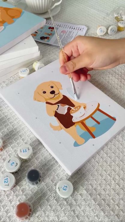"Puppy at Breakfast" Paint-by-Numbers Set, 6 Canvases
